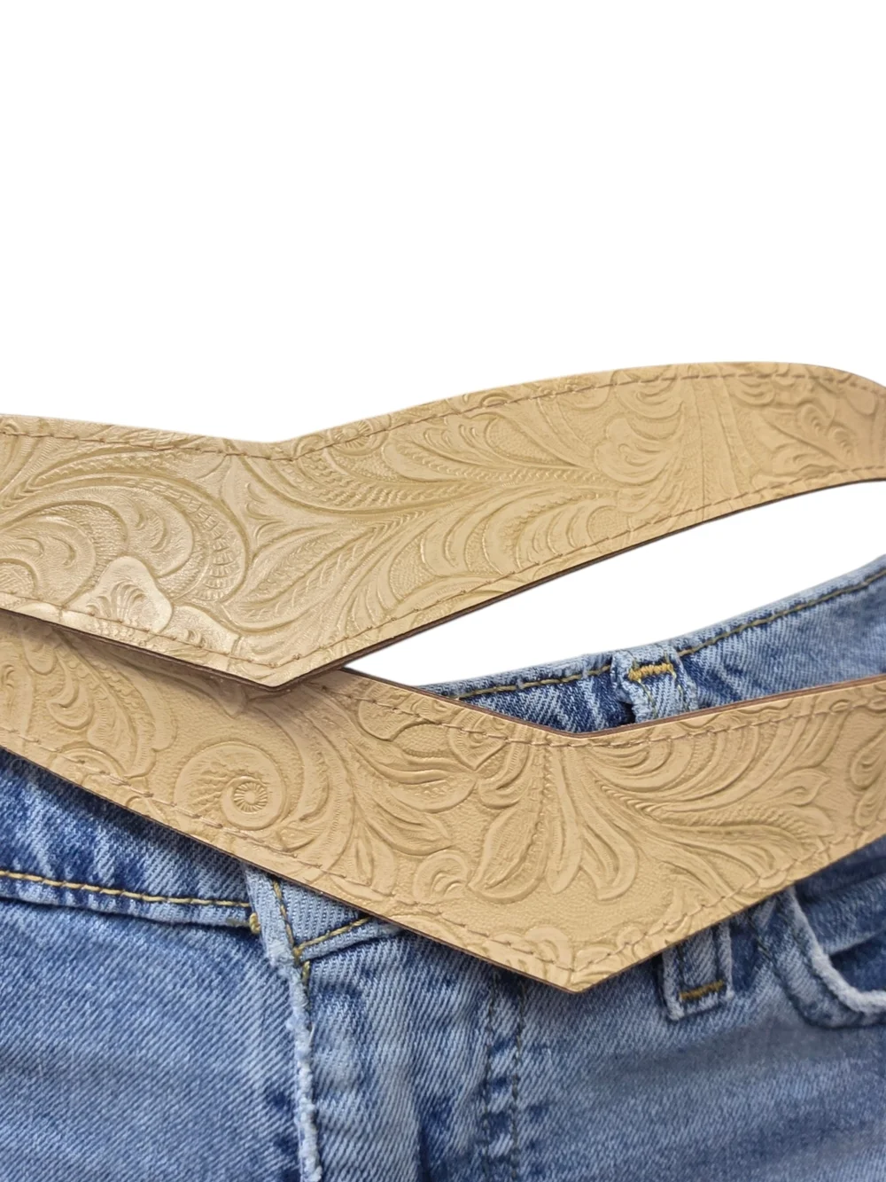 Vintage 80s Tan Embossed Wide Waist Belt Western Statement